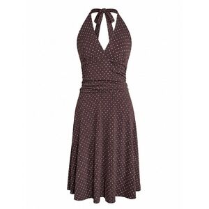 Vintage Y2k BCBGMAXAZRIA Chocolate Brown Polka Dot Halter Fit & Flare Dress Sz S